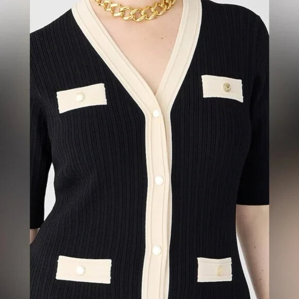 NWT J.Crew Elbow-sleeve Button-up Midi in Black Ribbed Knit Sweater Dress M - Picture 7 of 8